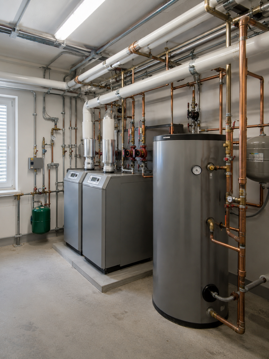 Domestic hot water plant with a double-wall plate heat exchanger